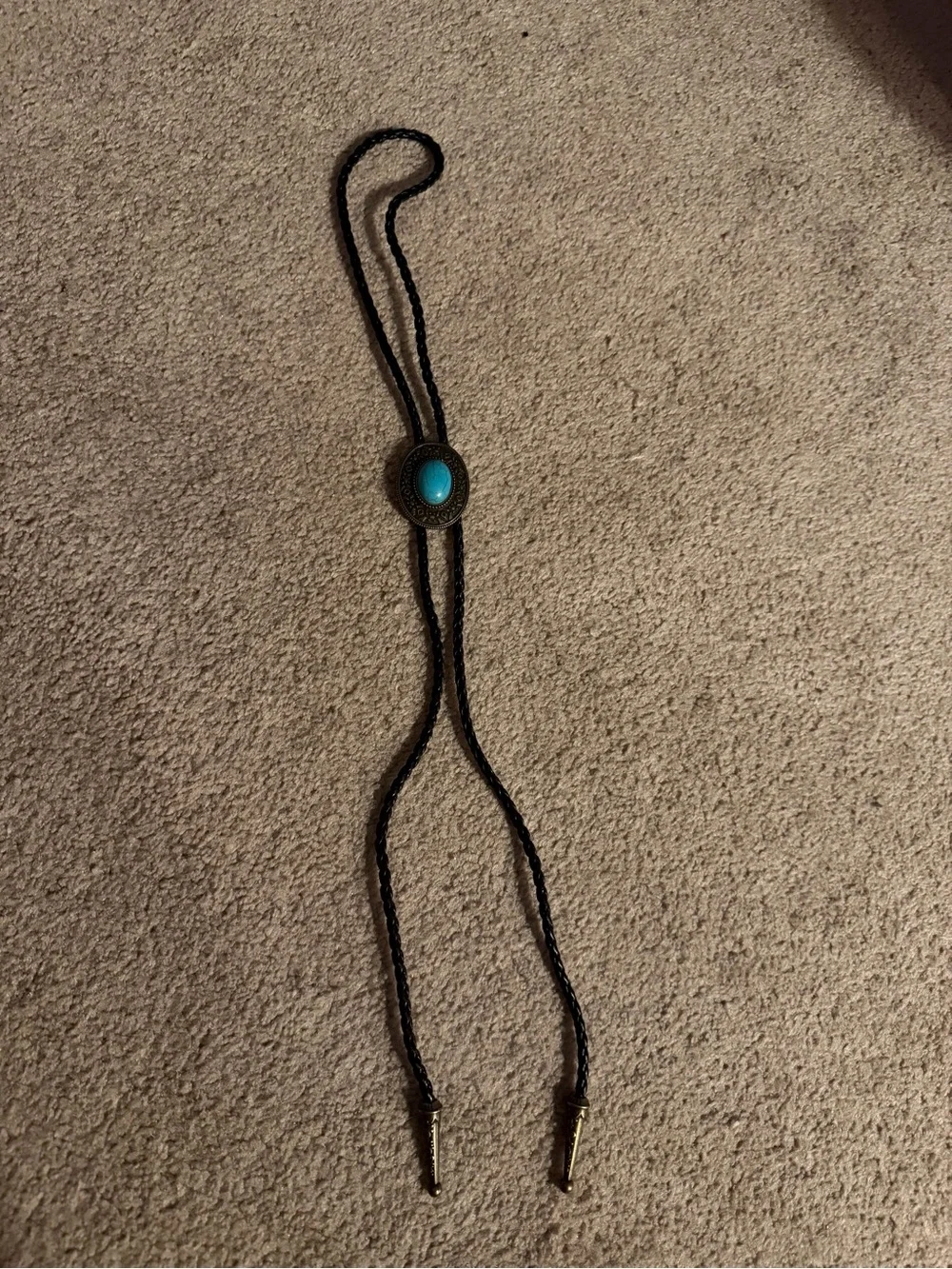 Western Turquoise Bolo Tie with Braided Black Cord